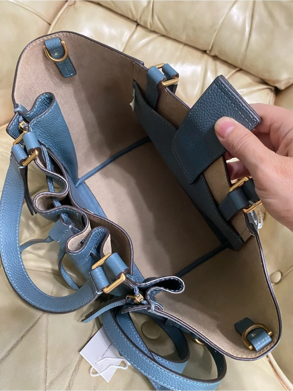 LKNW Tory Burch Dragonfly Leather Crossbody Bag Drawstring Suede McGraw Arctic